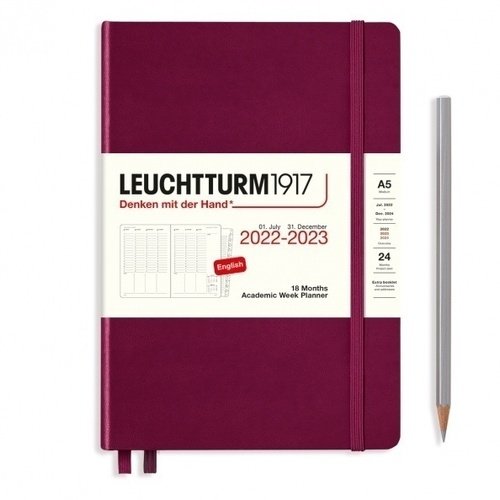 Планер академический Leuchtturm Medium на 2023 с буклетом, 158 листов, А5, красный портвейн
