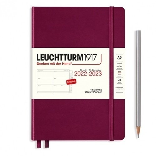 Еженедельник Leuchtturm Medium на 2023 с буклетом, 158 листов, А5, красный портвейн
