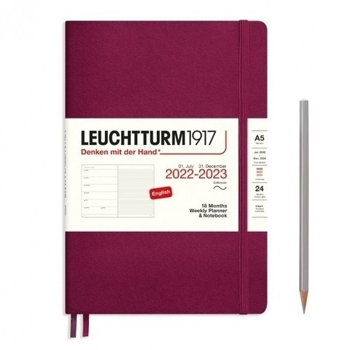 Еженедельник-блокнот Leuchtturm Medium на 2023 с буклетом, 158 листов, А5, красный портвейн