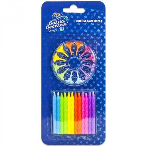 Свечи для торта Волна веселья Радужный микс ассорти 6 см 24 шт 72₽