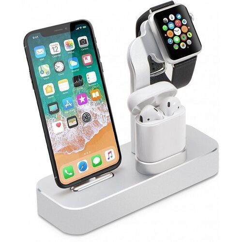 

Док-станция 3 в 1 для Apple Watch / iPhone / AirPods "Base19 Dock", серебристая