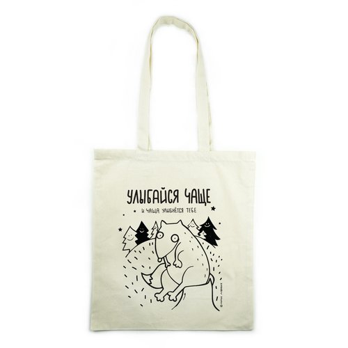 Эко-сумка Морда Довольна Улыбайся чаще, белая