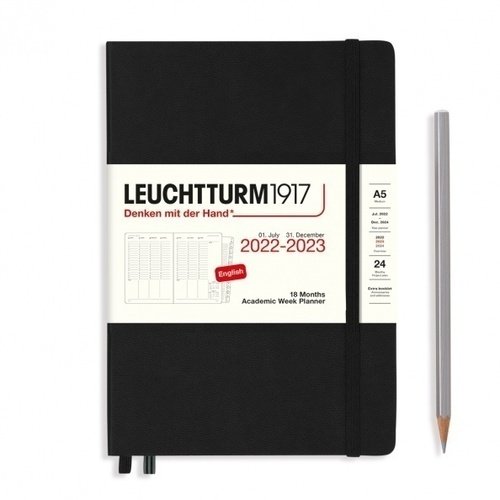 Планер академический Leuchtturm Medium на 2023 с буклетом, 158 листов, А5, черный